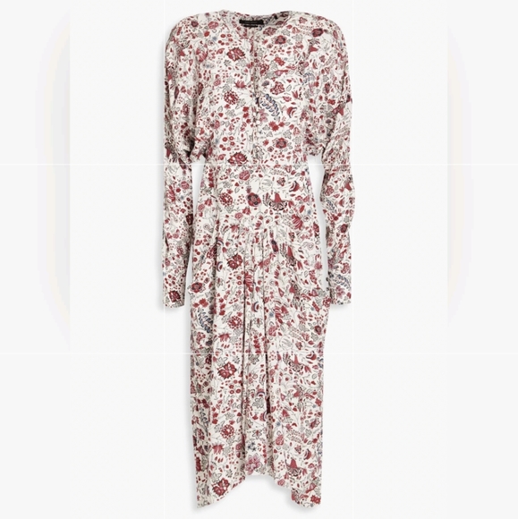 10. NWT ISABEL MARANT KELKY GATHERED FLORAL PRINT SILK CREPE DE CHINE DRESS - Picture 1 of 9